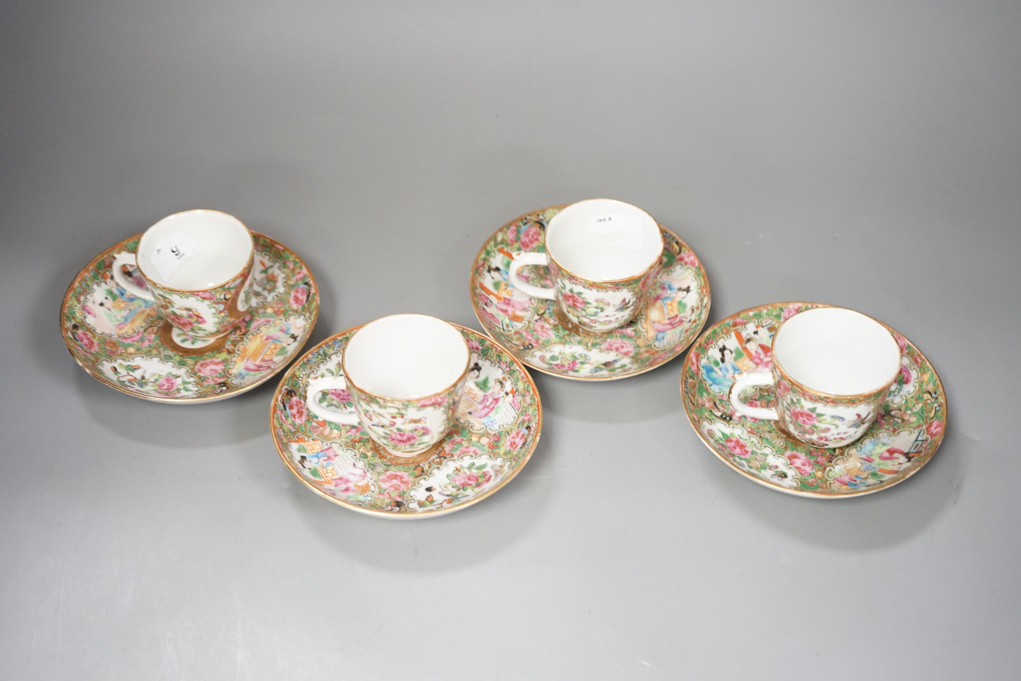 A set of four 19th century Chinese famille rose coffee cups and saucers